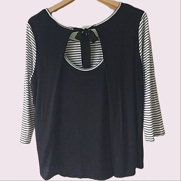 Forever 21 Tie-Back Black & White Stripe T Shirt Size L - Picture 2 of 4